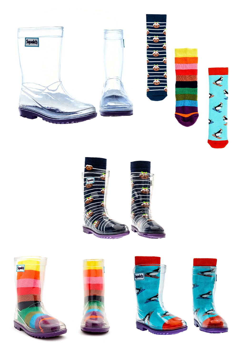 Kids Transparent Welly Boots and Socks Package -