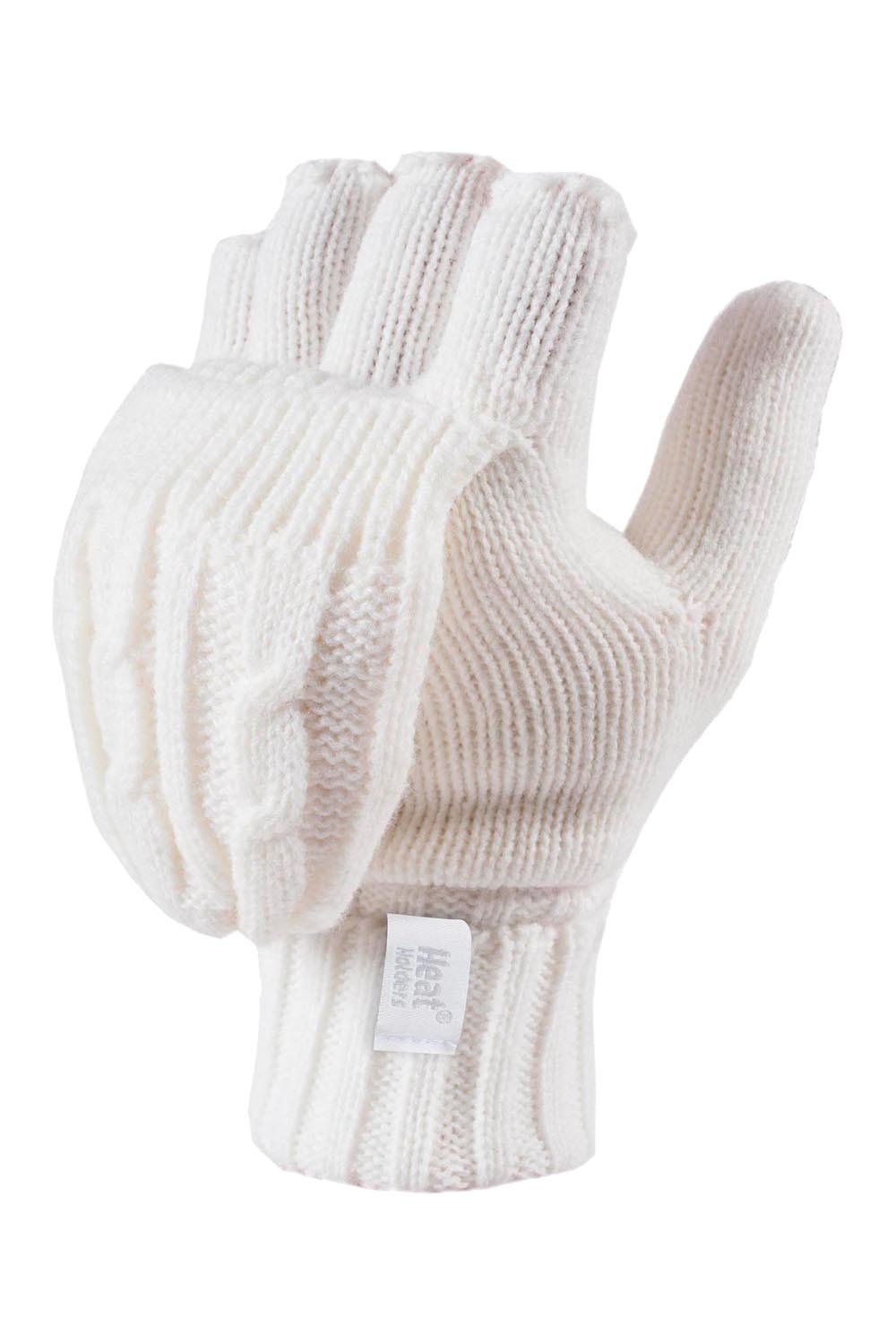 Womens Knit Thermal Fingerless Converter Gloves -