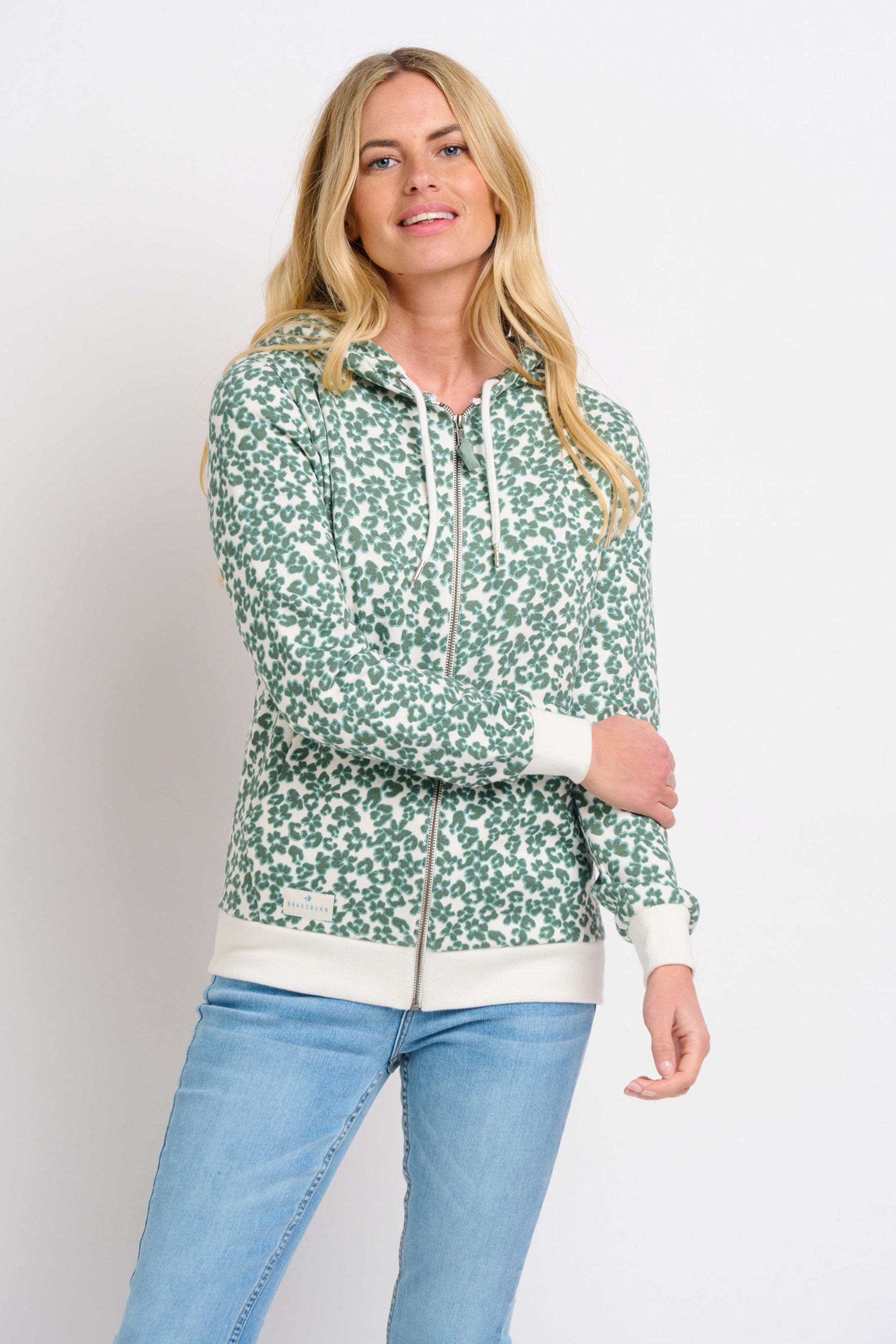 Leopard Floral Zip Through Womens Hoodie