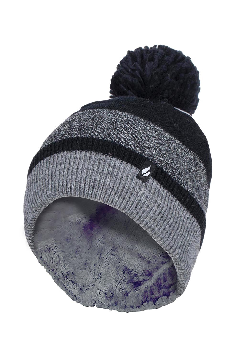 Womens Thermal Striped Winter Pom Hat