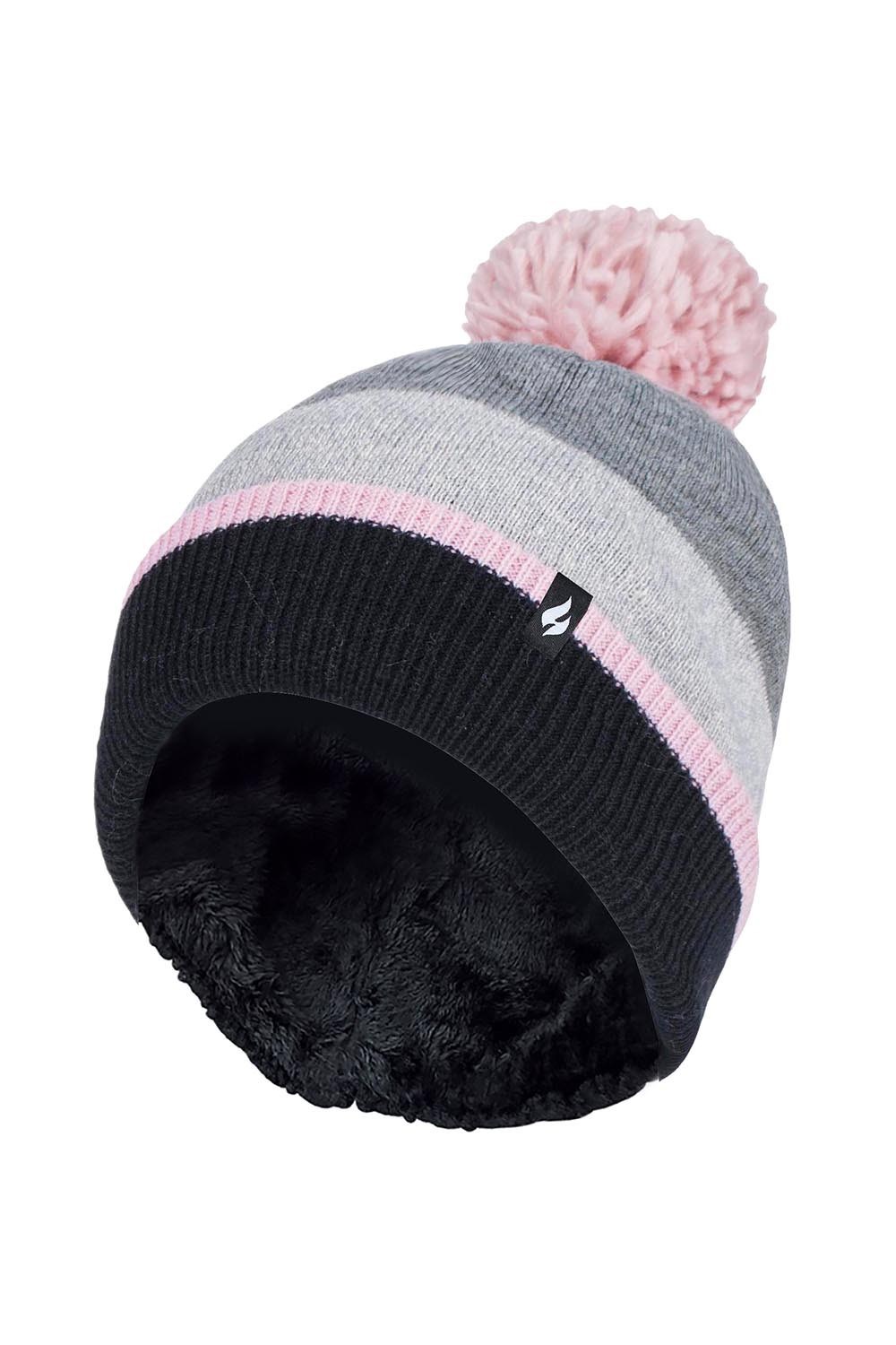 Womens Thermal Striped Winter Pom Hat -