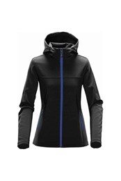 Orbiter Womens Hooded Softshell Jacket Black/Azure