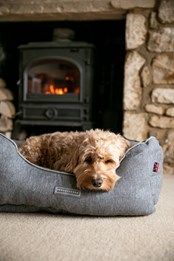 Luxury Tweed Dog Bed Grey Herringbone
