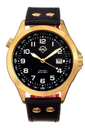 Palau Mens Leather Band Diver Watch with Date Gold/Black
