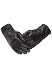 Womens 4 Button Leather Gloves Black