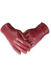 Womens 4 Button Leather Gloves Ruby