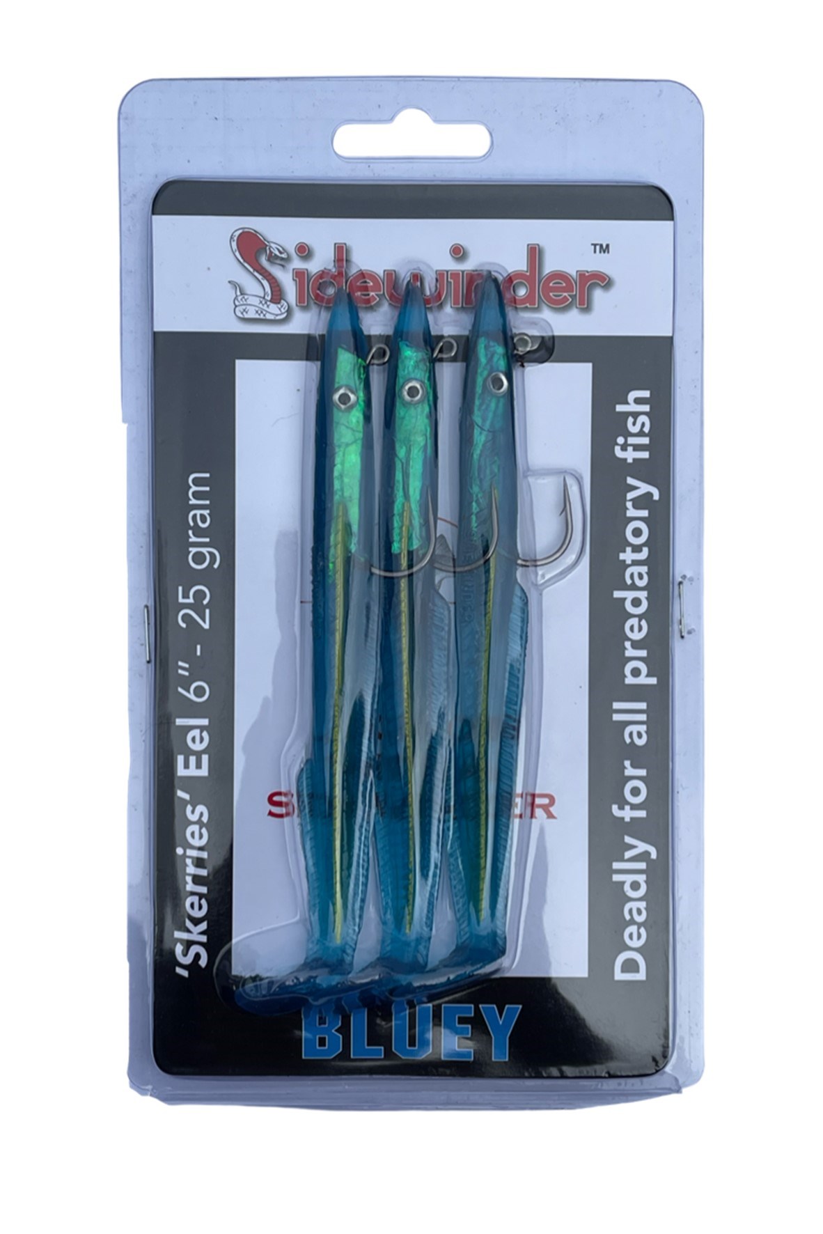 Sidewinder Skerries Eels - 25g Sandeel Lures - 6 Super Real 3