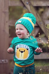 Toddler Striped Bobble Hat Green/Mustard