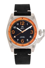 Pascal Leather Band Diver Watch Black/Orange