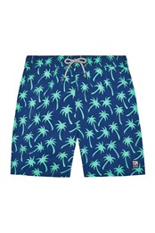 Navy & Spring Green Palms Mens Swim Shorts Navy