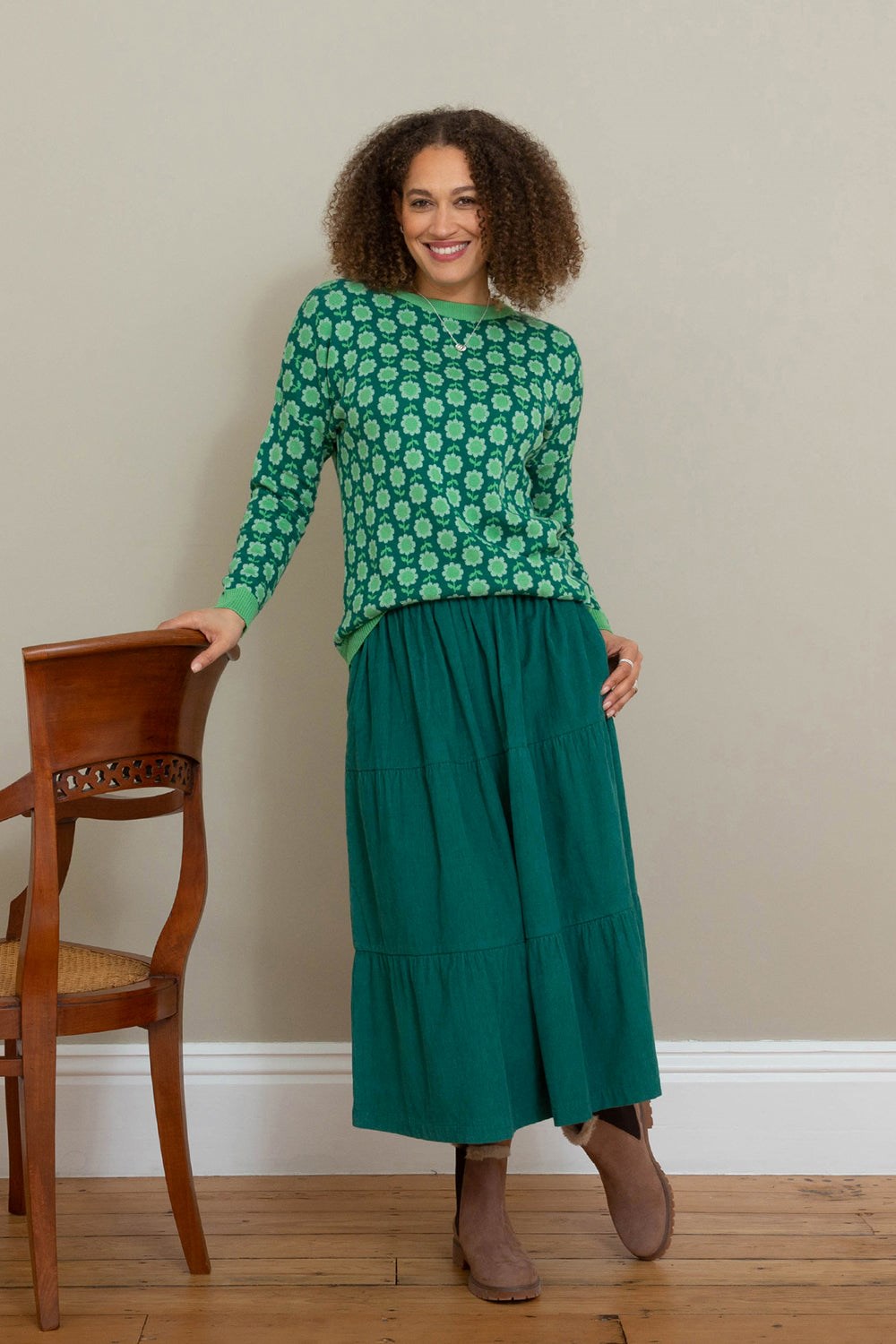 Chickerell Womens Organic Cotton Tiered Cord Skirt -