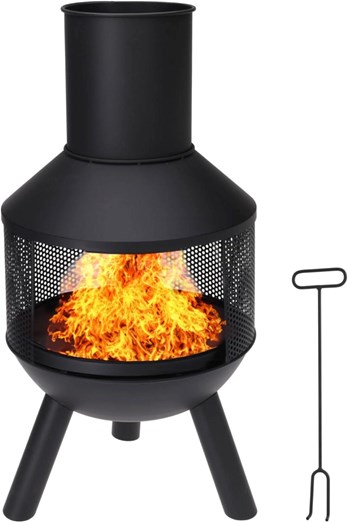 Metal Fire Chiminea Tripod for Garden + Flue Poker Black