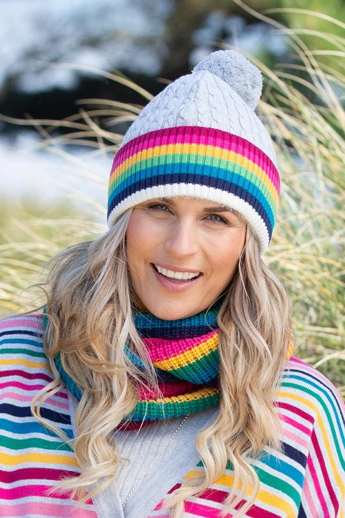 The Hat Depot Kids - Pom Pom Knit Stripe Beanie