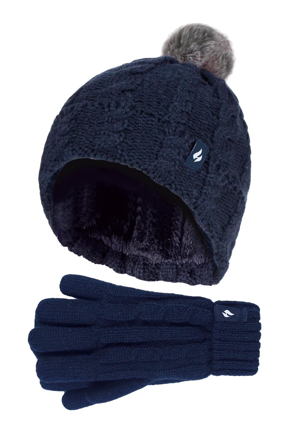 Kids Cable Bobble Hat & Gloves Set -
