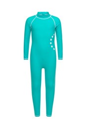 Kids Long All In One Swimsuit Turquoise/white